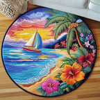 Sailing Sunset Round Mat Rug - washable non-slip printed rug