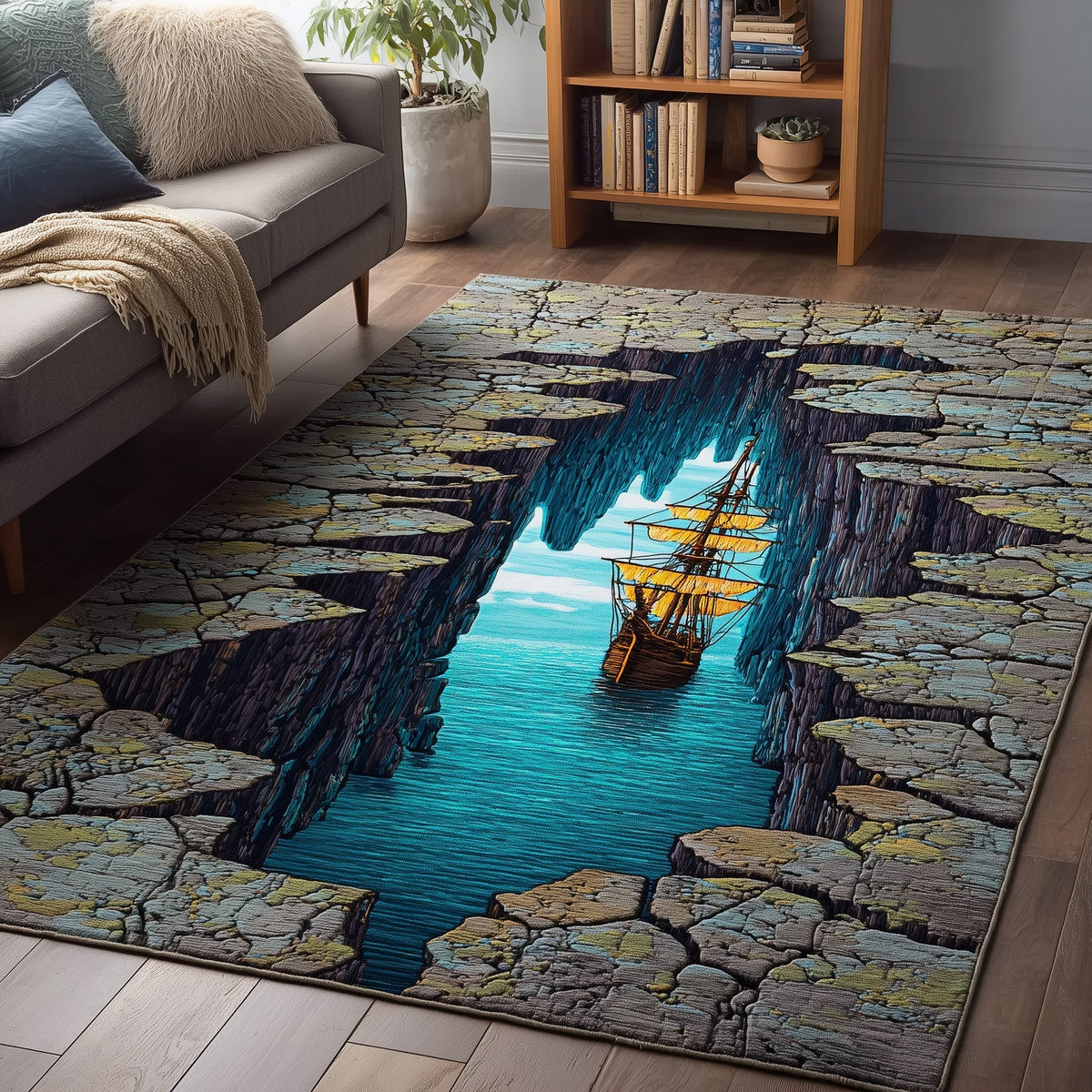 Sailing Vessel area rug in a living room