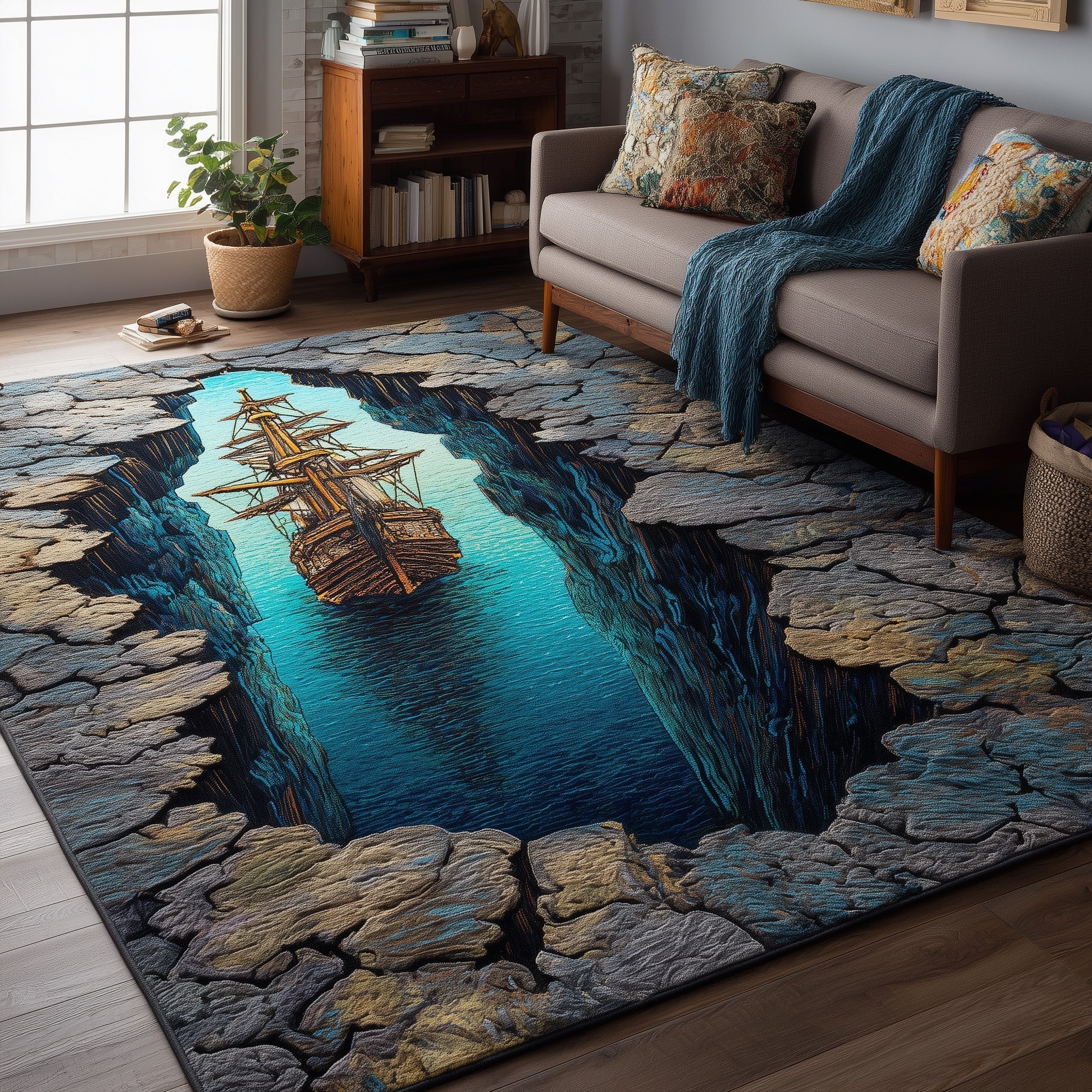 Sailing Vessel area rug in a living room