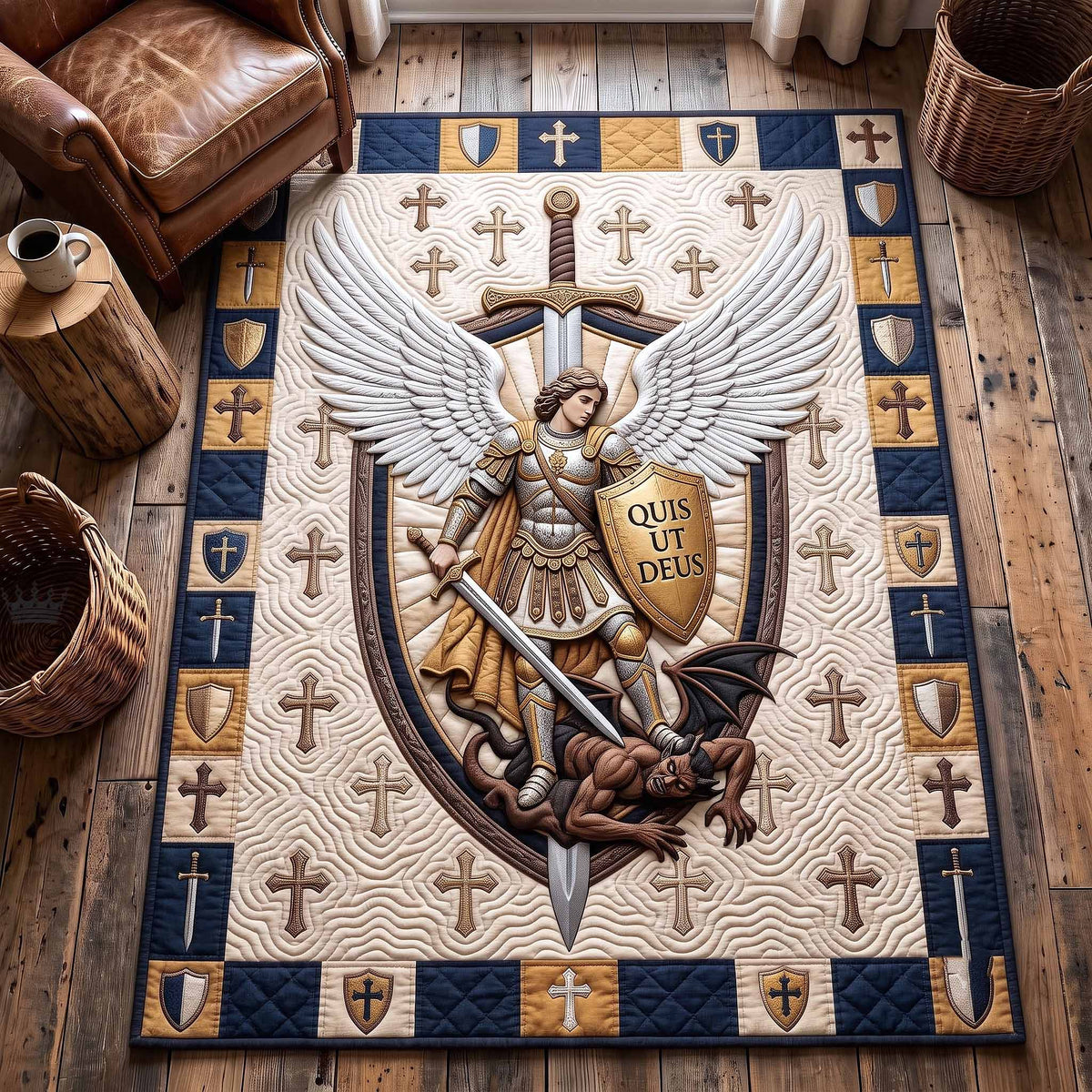 Saint Michael area rug in a living room