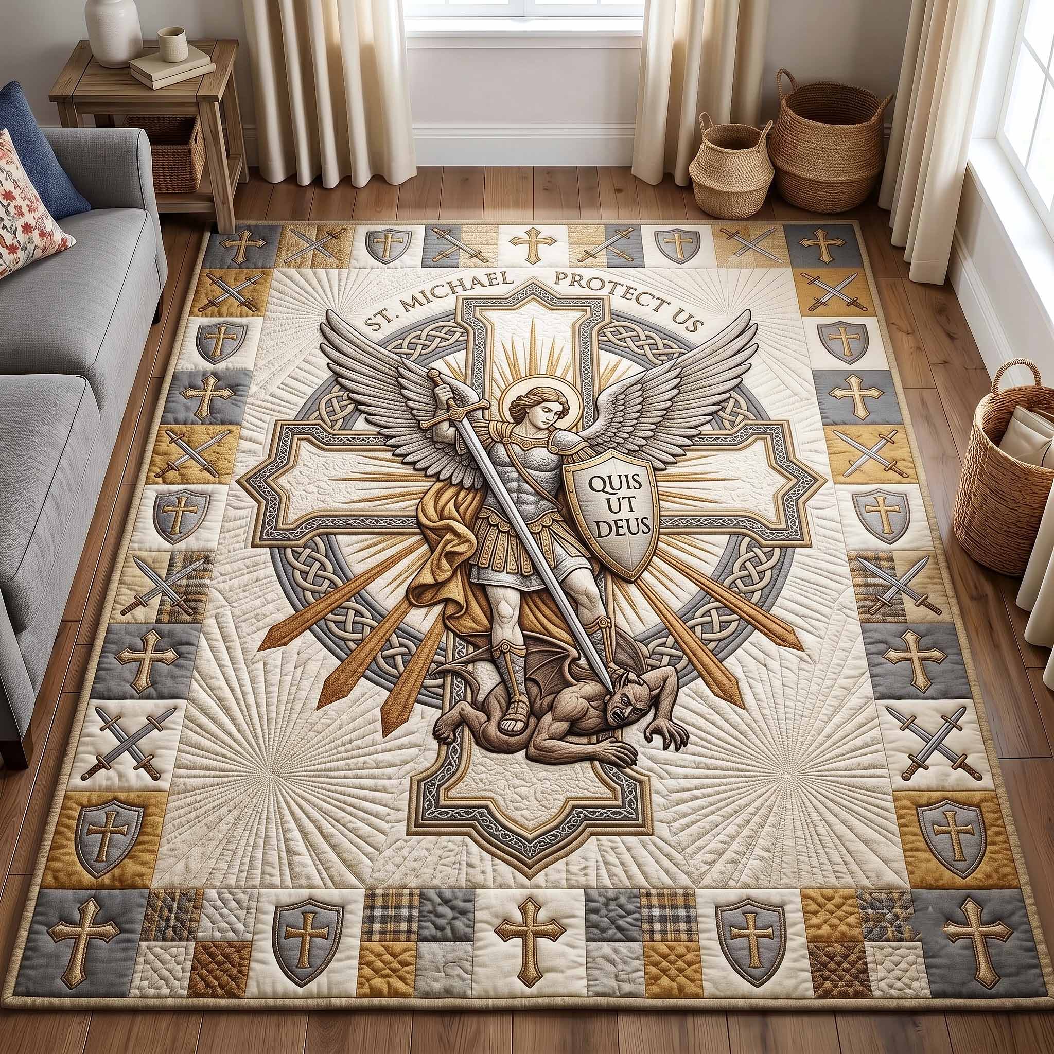 Saint Michael area rug in a living room