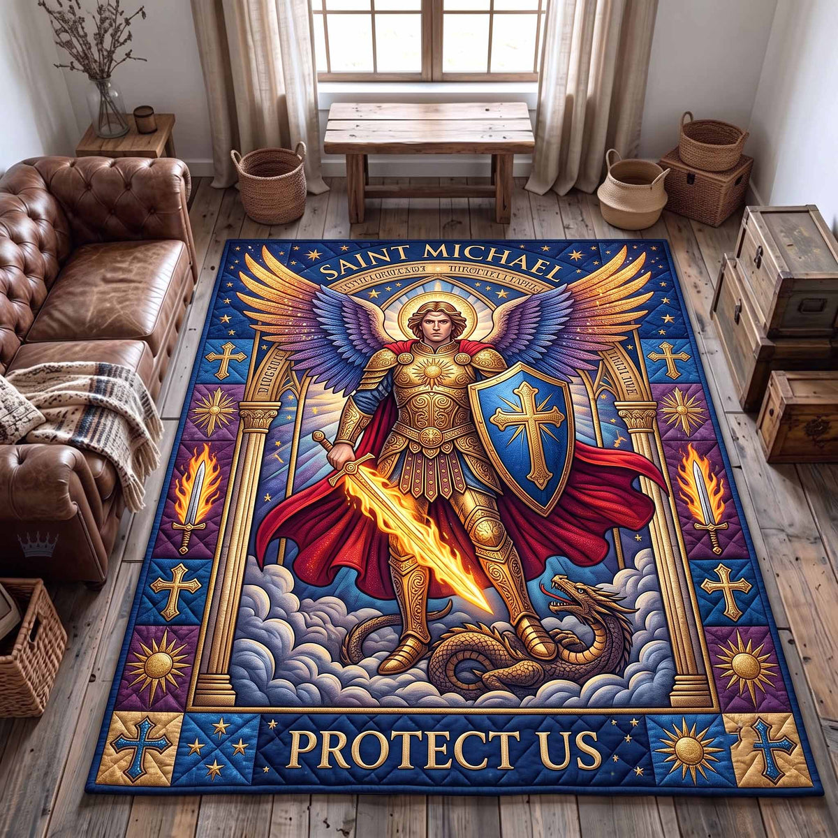 Saint Michael area rug in a living room