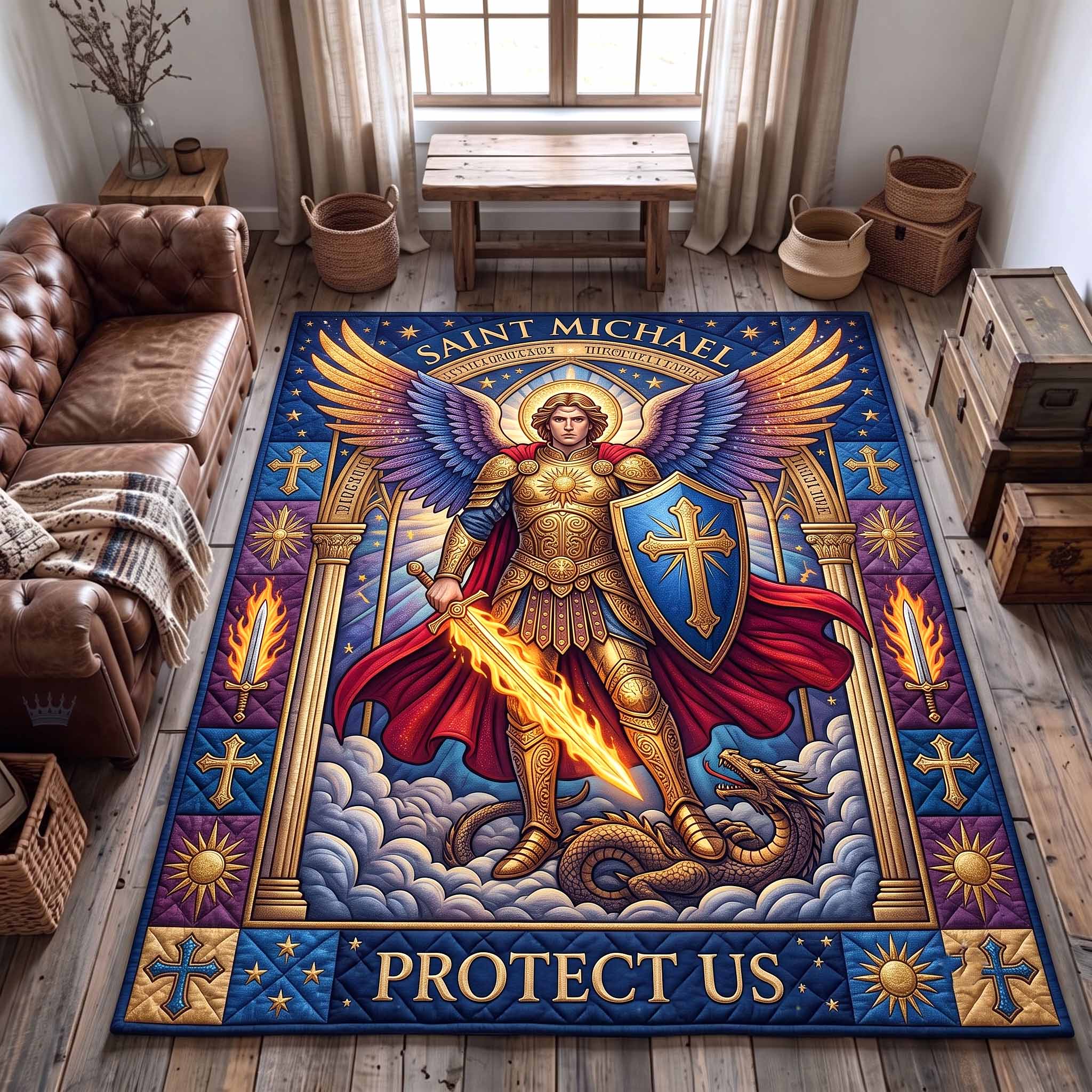 Saint Michael area rug in a living room