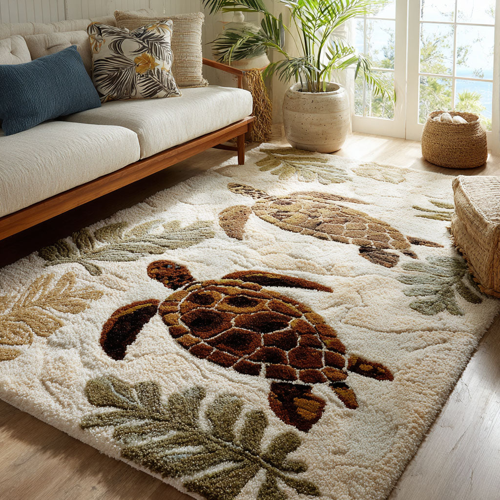 Sandbar Shell area rug in a living room