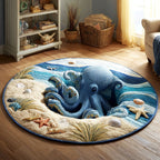 Sandy Octopus Round Mat Rug - washable non-slip printed rug