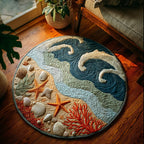 Sandy Shore Round Mat Rug - washable non-slip printed rug