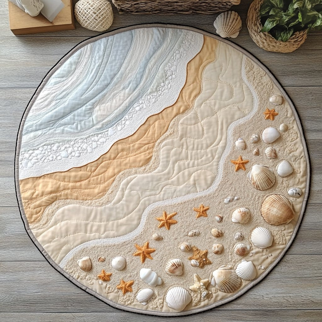 Sandy Shores Round Mat Rug - washable non-slip printed rug