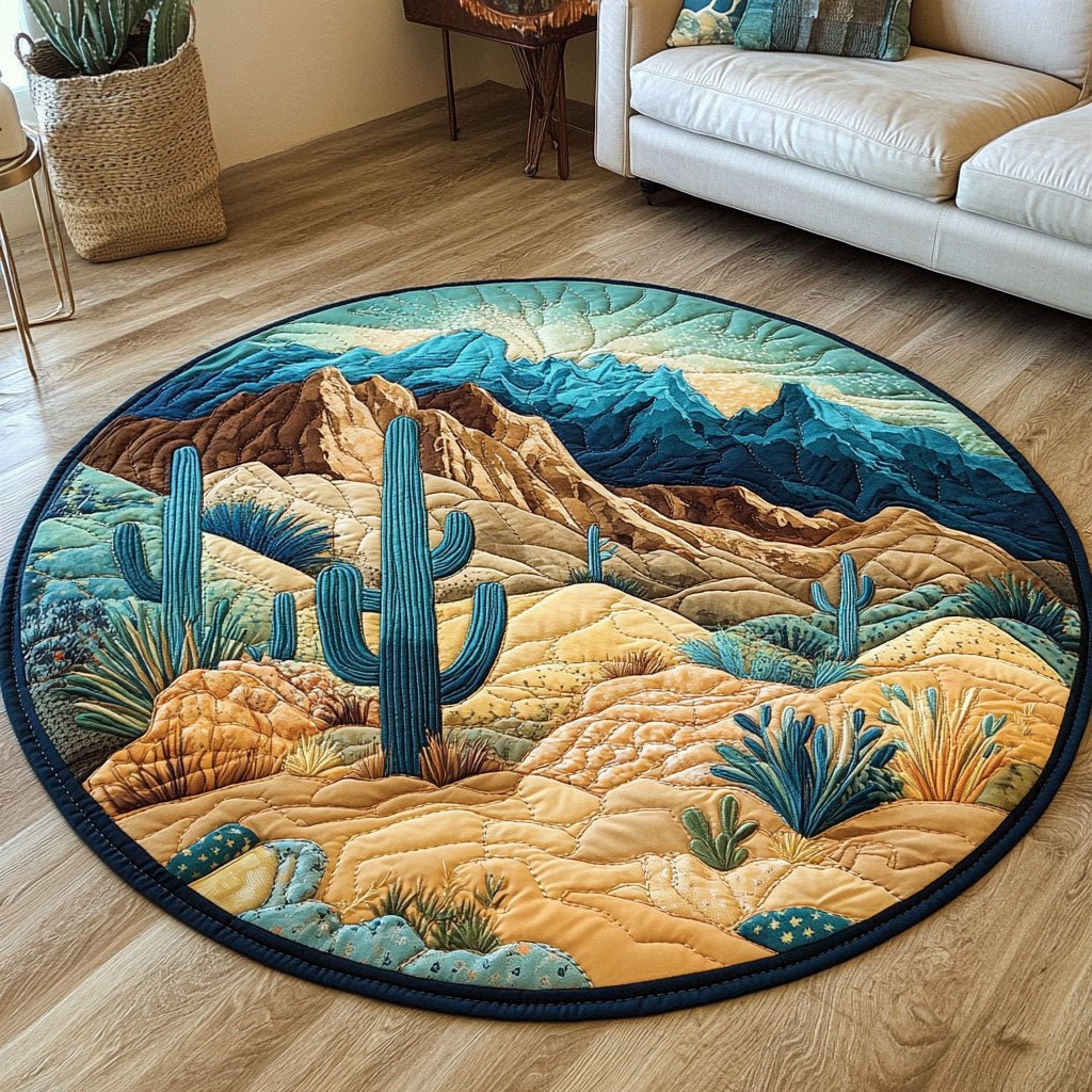 Sandy Solitude Round Mat Rug - washable non-slip printed rug