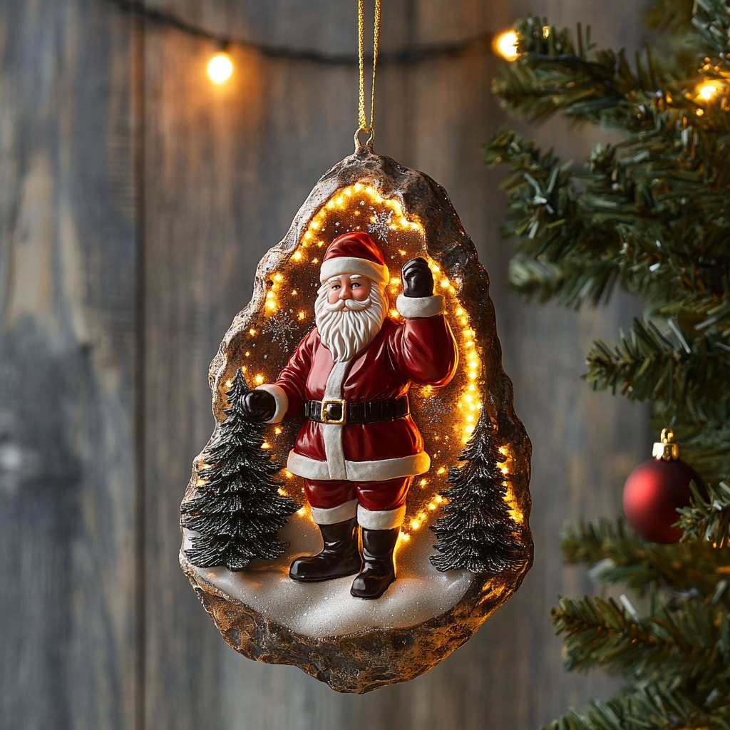 Santa In Driftwood Glow Christmas Ornament