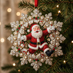 Pearl Snowflake Waving Santa Christmas Ornament