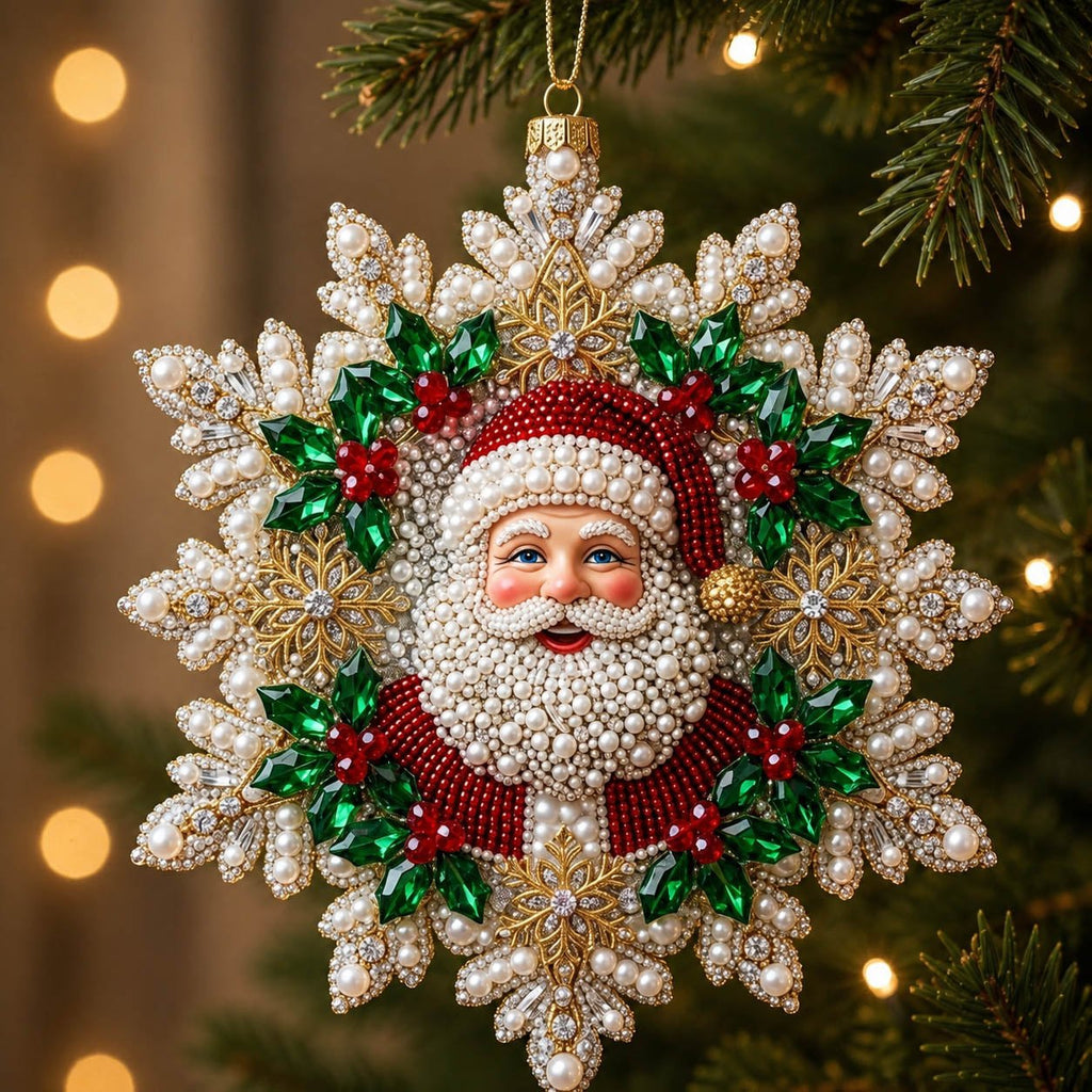 Holly Wreath Santa Face Christmas Ornament