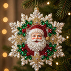 Holly Wreath Santa Face Christmas Ornament