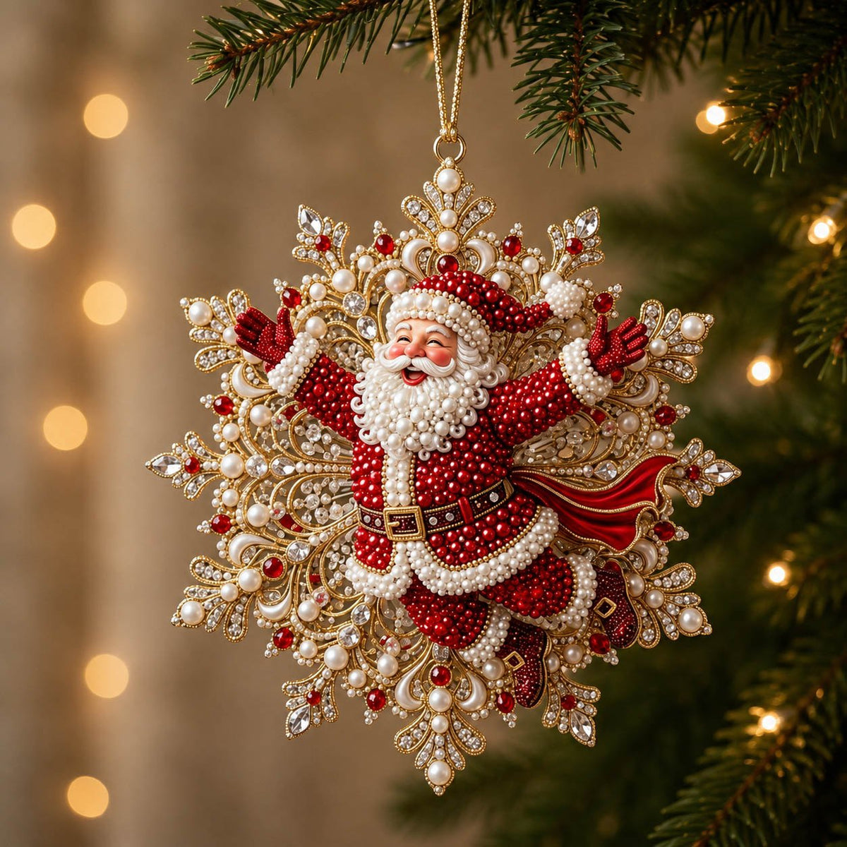 Pearl Santa Open Arms Christmas Ornament