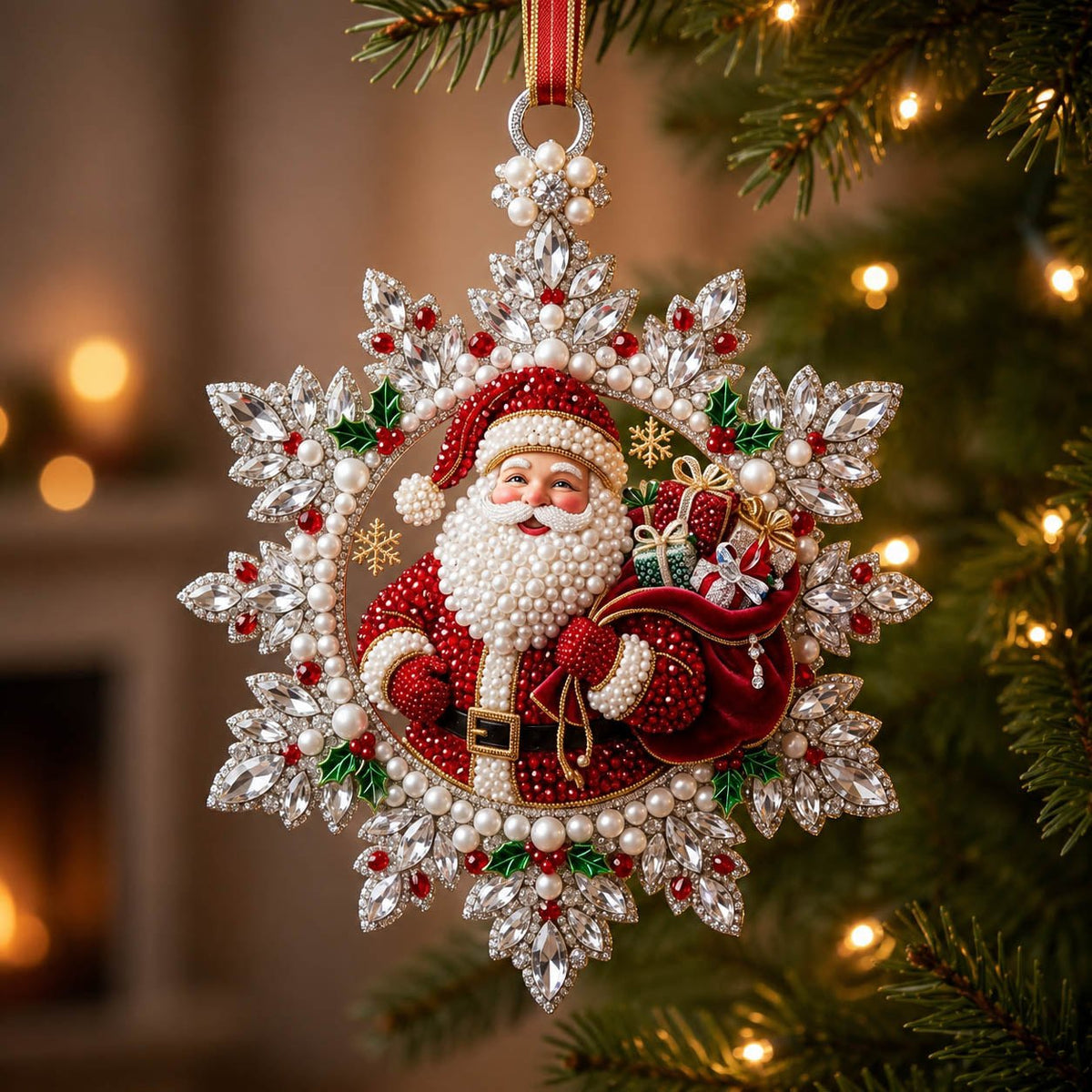 Santa With Red Sack Christmas Ornament