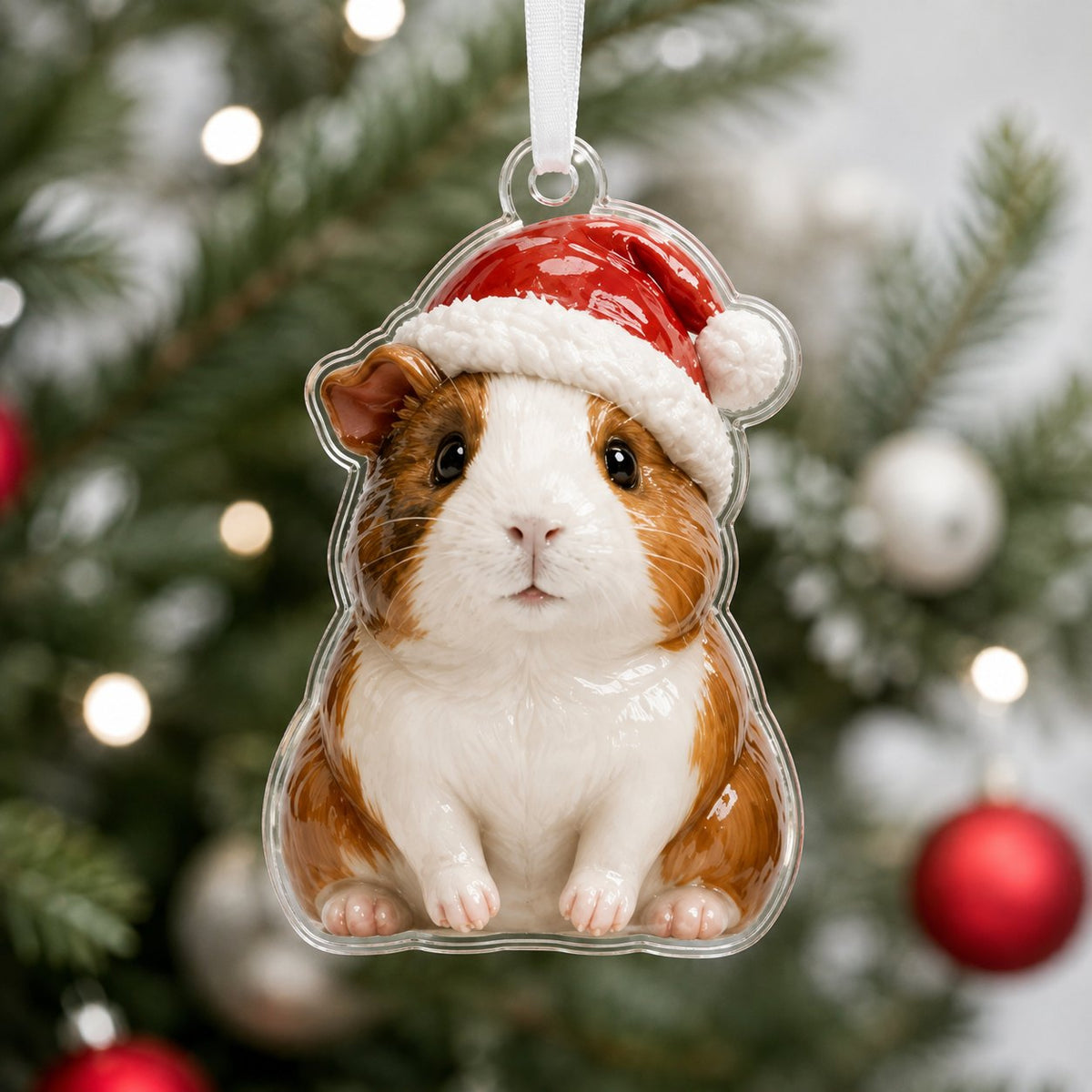 Santa Hat Guinea Pig Christmas Ornament