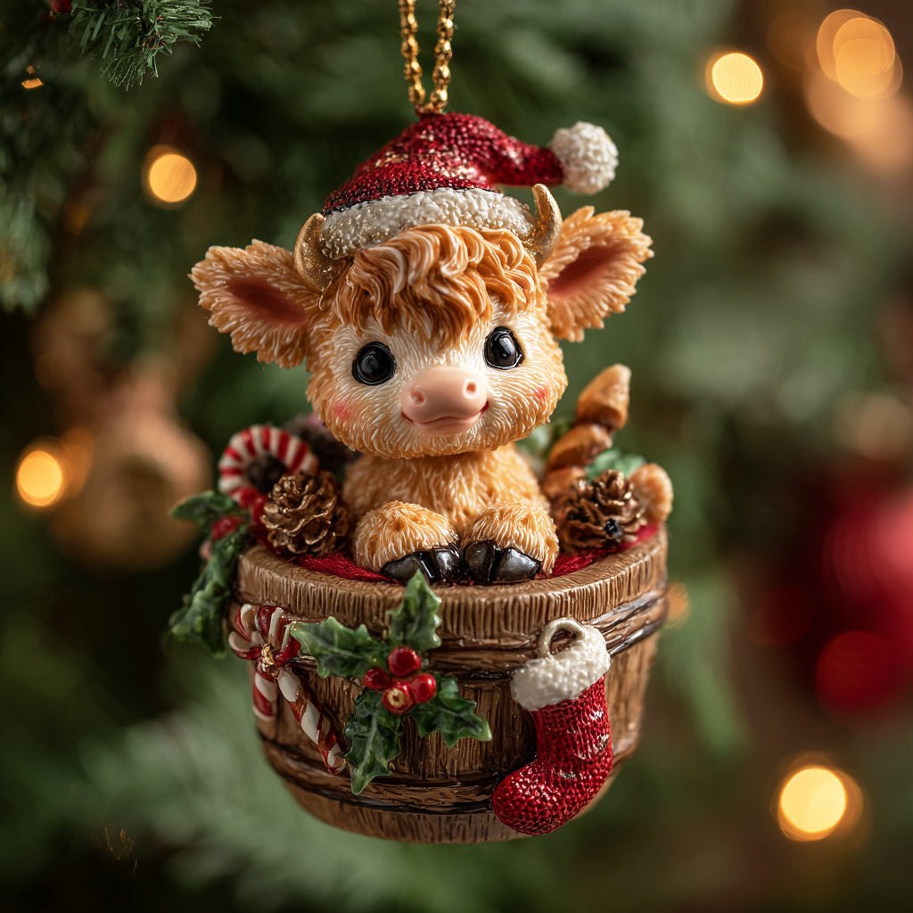 Santa Little Cow Christmas Ornament