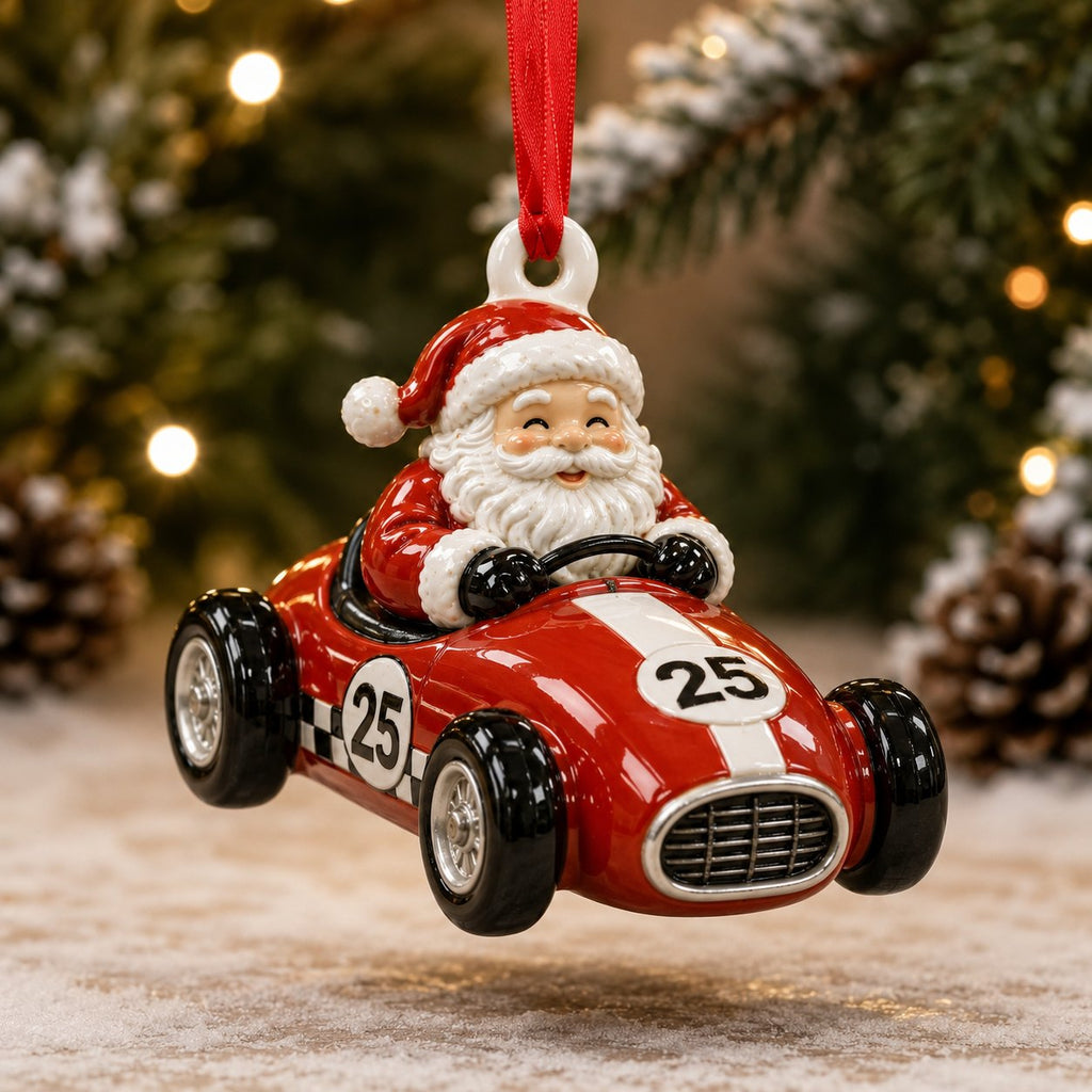 Santa Loves To Race Christmas Ornament