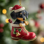 Dachshund In Red Boot Christmas Ornament