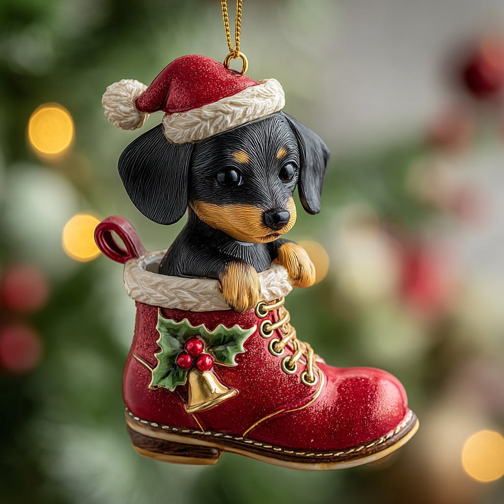 Dachshund In Red Boot Christmas Ornament