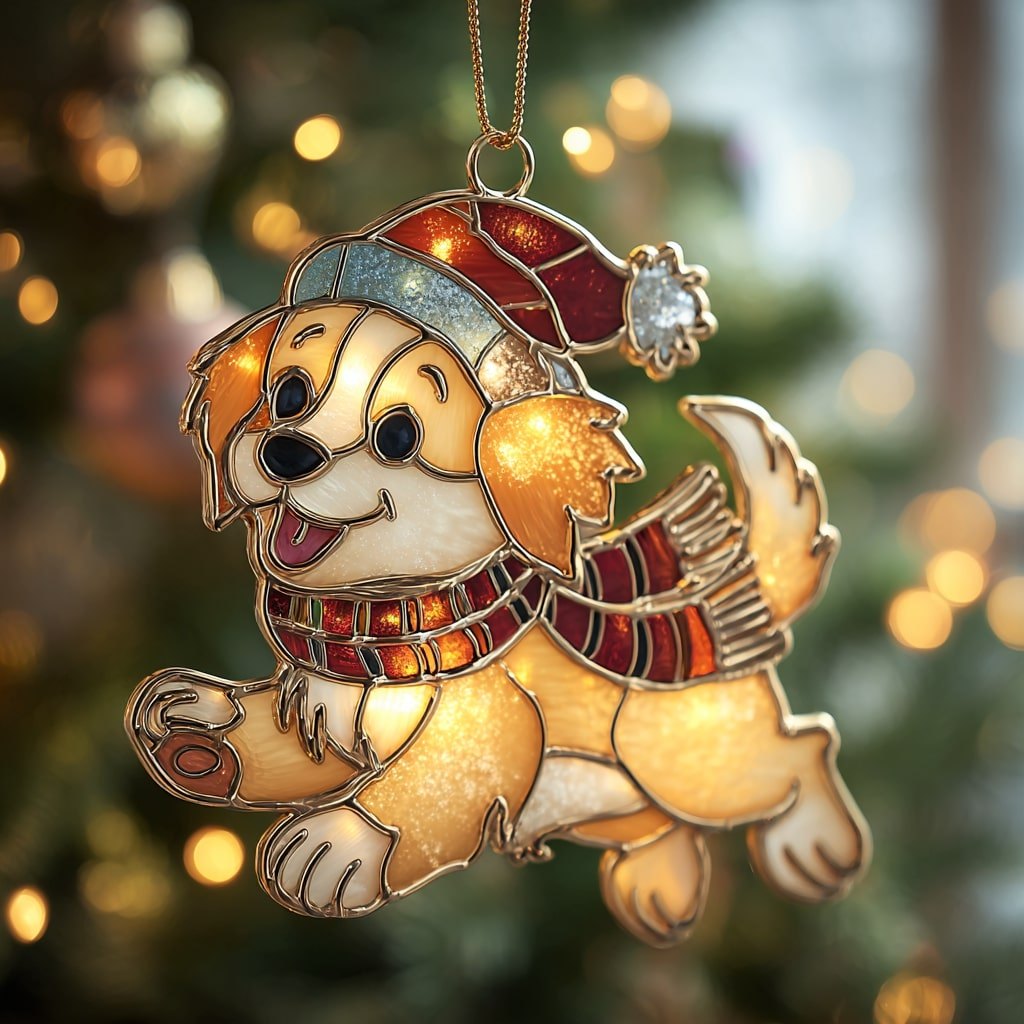 Golden Pup Santa Scarf Christmas Ornament