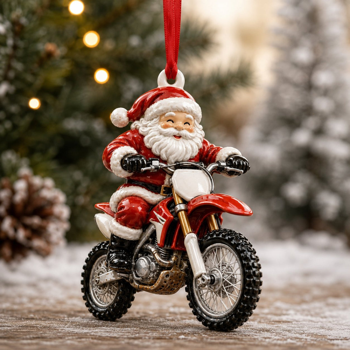 Santa Rides Motorbike Christmas Ornament