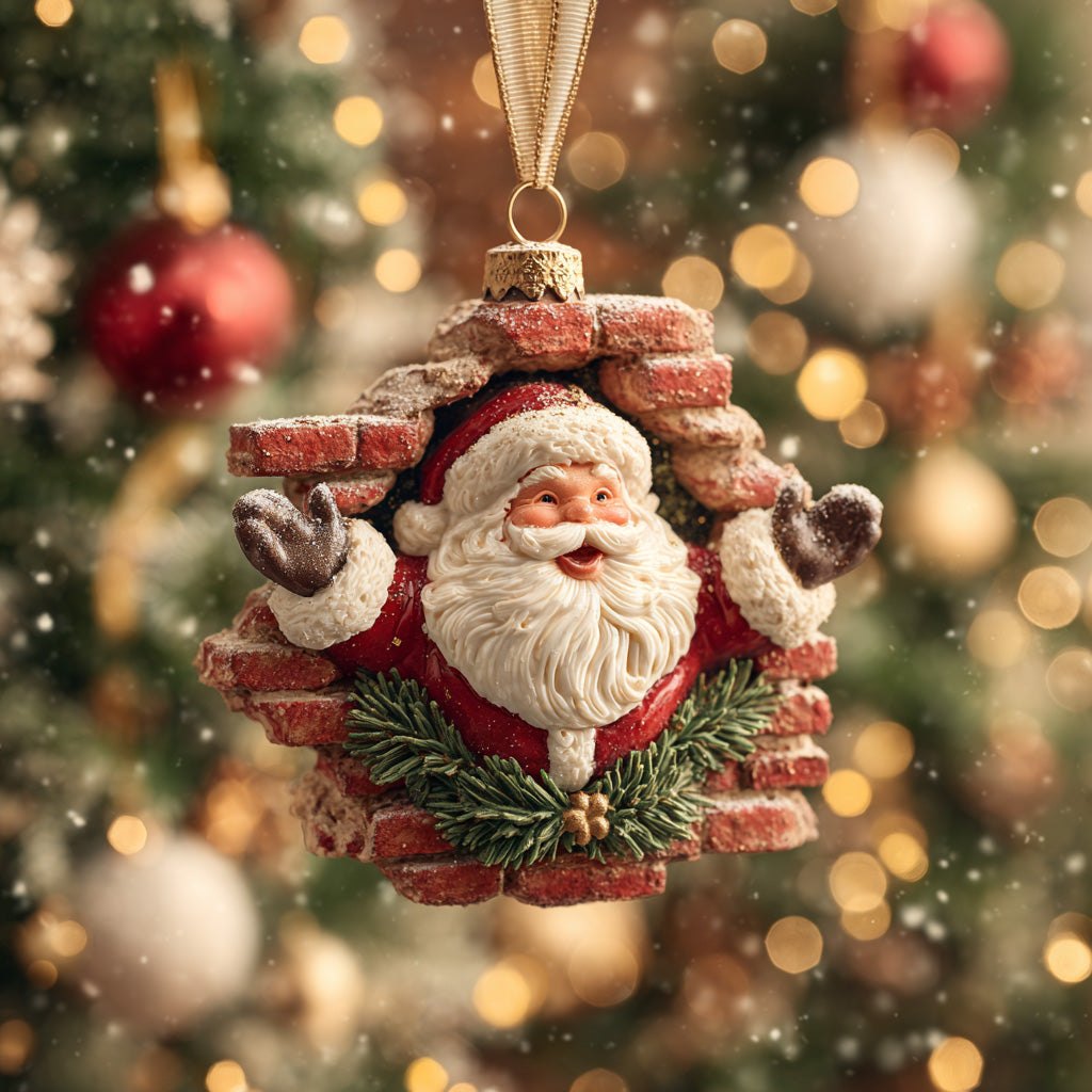 Santa Through Chimney Christmas Ornament