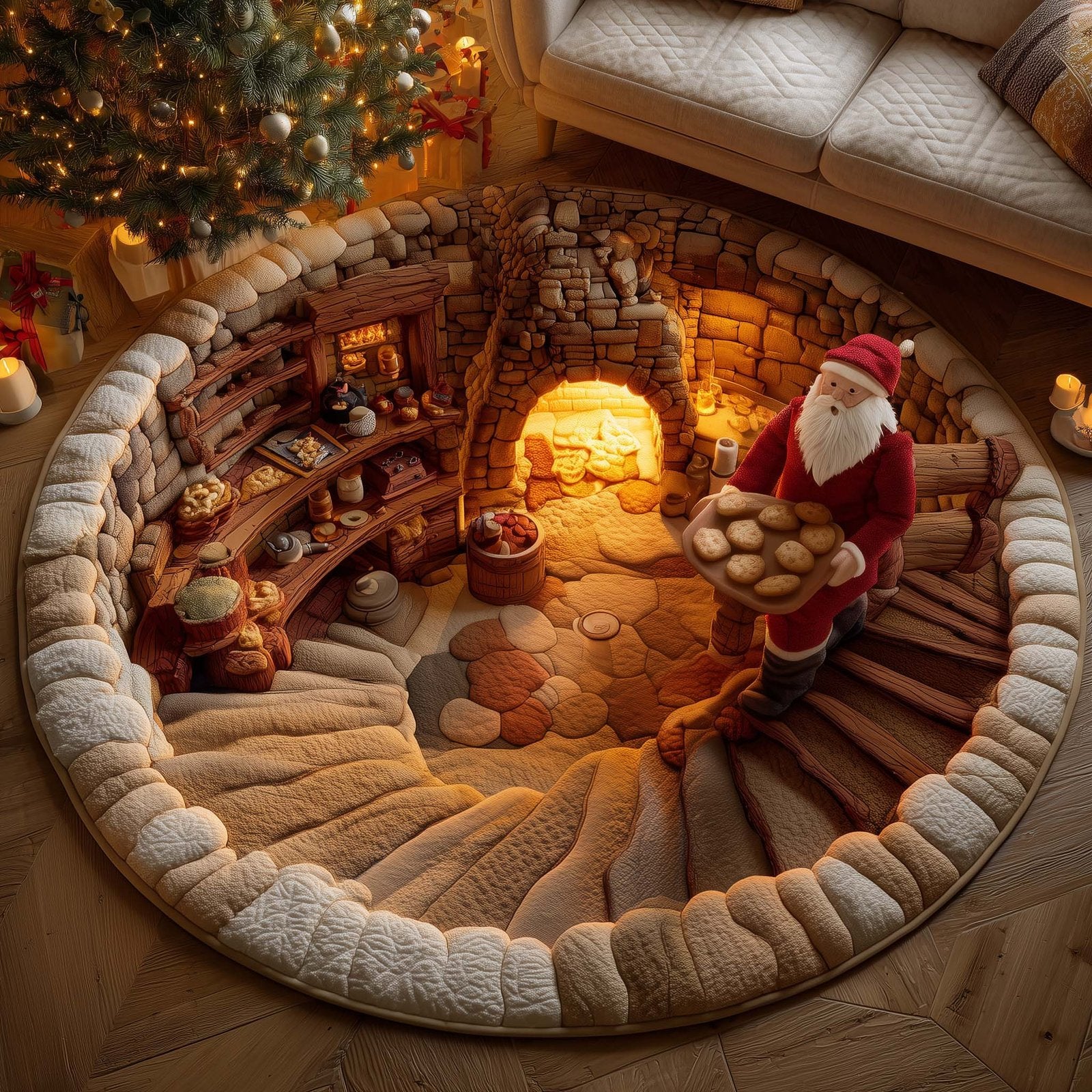 Santa Bakery Round Mat Rug - Nature Design | Serene Home Decor