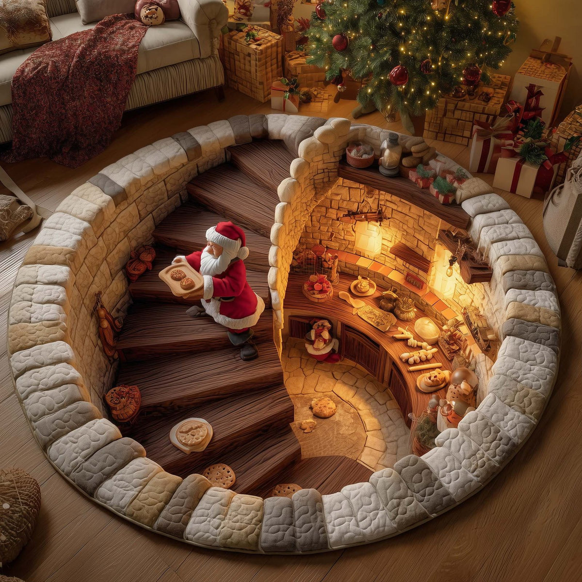 Santa Bakery Round Mat Rug - Nature Design | Serene Home Decor
