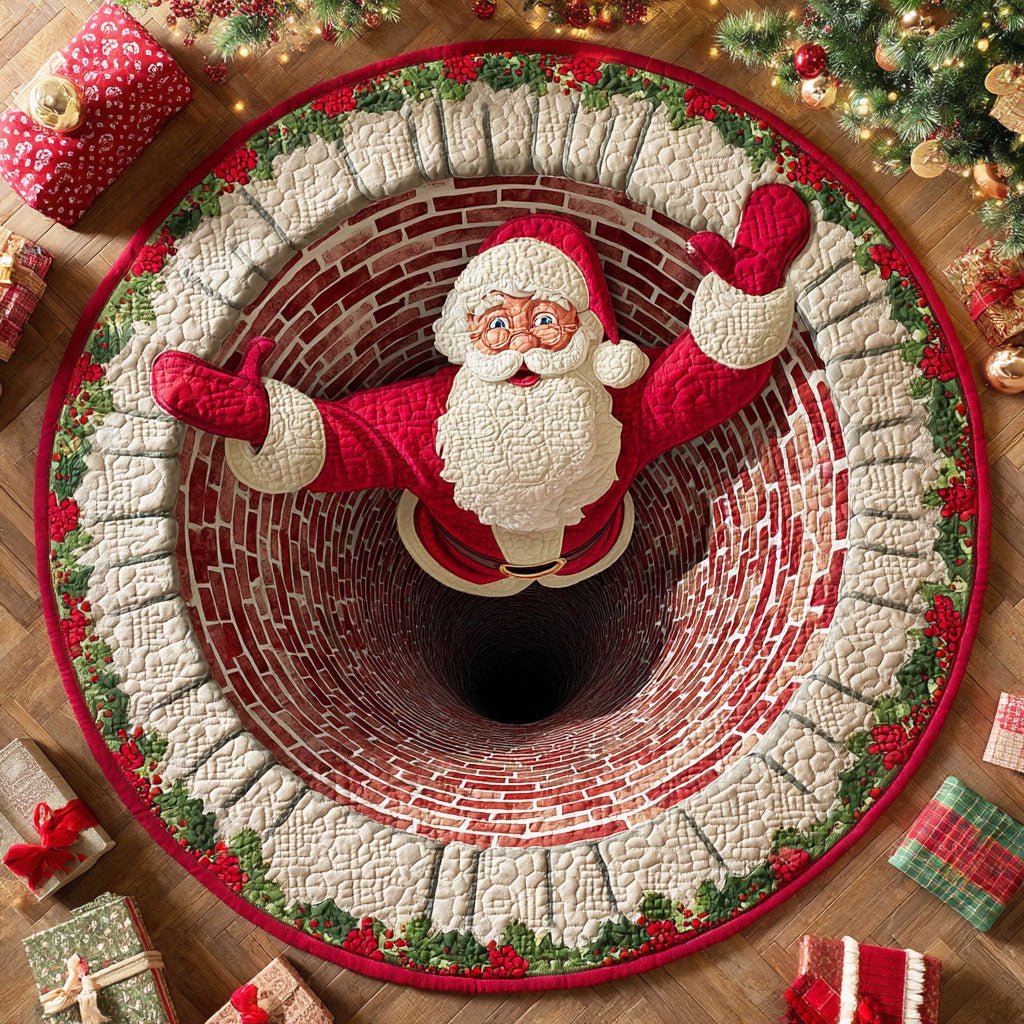 Santa Bells Christmas Round Mat Rug - washable non-slip printed rug