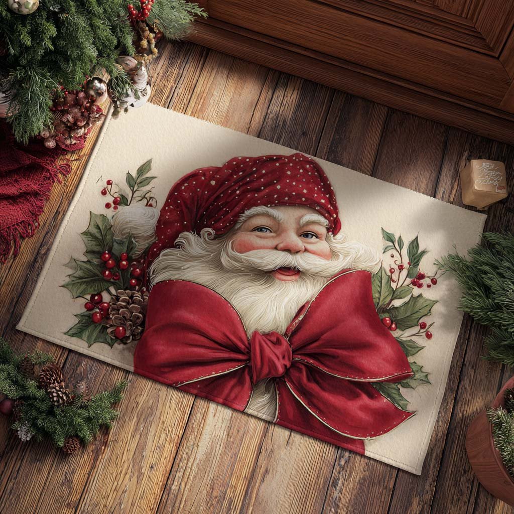 Santa Bow Doormat - Seasonal Holiday Design | Printed Welcome Doormat