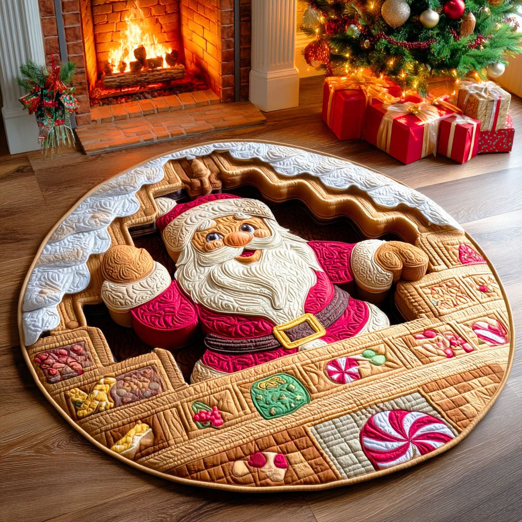 Santa Candy House Christmas Round Mat Rug - washable non-slip printed rug
