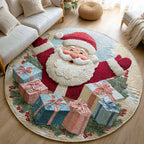 Santa Cheer Christmas Round Mat Rug - washable non-slip printed rug