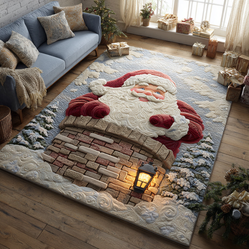Santa Chimney area rug in a living room