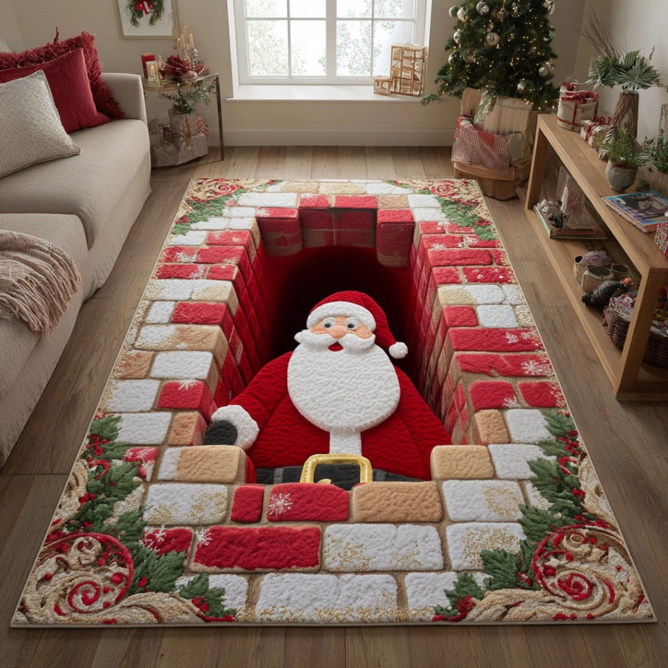 Santa Chimney area rug in a living room