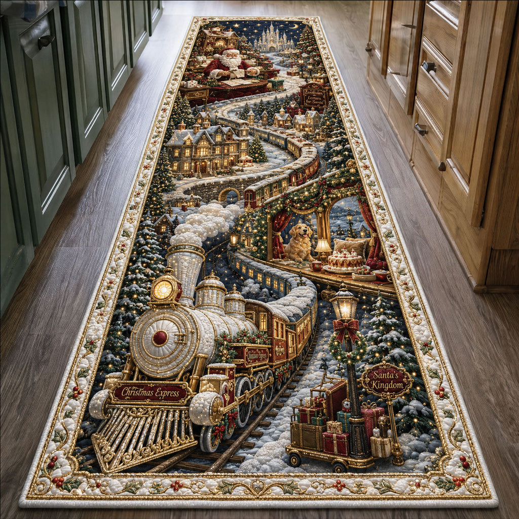 Santa Christmas Express Runner Rug - Seasonal Design | Festive Runner Rug - washable non-slip printed rug