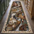 Santa Christmas Express Runner Rug - Seasonal Design | Festive Runner Rug - washable non-slip printed rug