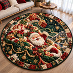 Santa Christmas Gift Bag Round Mat Rug - Seasonal Design | Festive Home Decor - washable non-slip printed rug