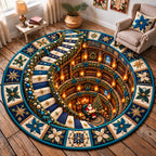 Santa Christmas Reading Corner Round Mat Rug - Seasonal Design | Festive Home Decor - washable non-slip printed rug