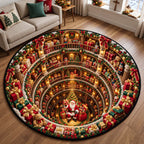 Santa Christmas Toy Shop Round Mat Rug - Seasonal Design | Festive Home Decor - washable non-slip printed rug