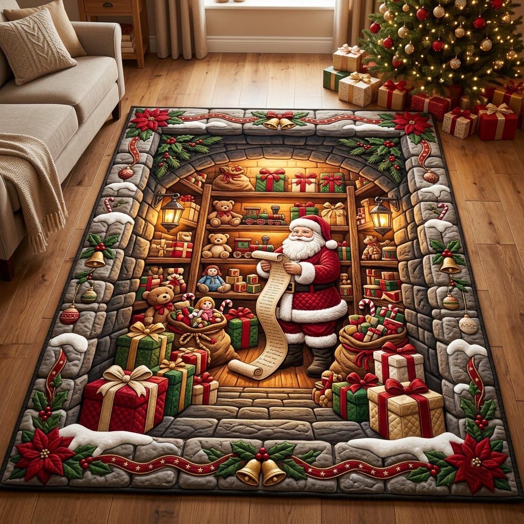 Santa Claus area rug in a living room