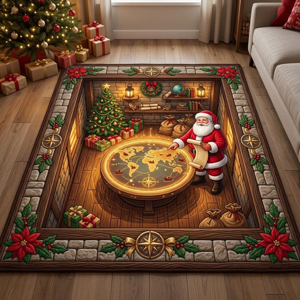 Santa Claus area rug in a living room