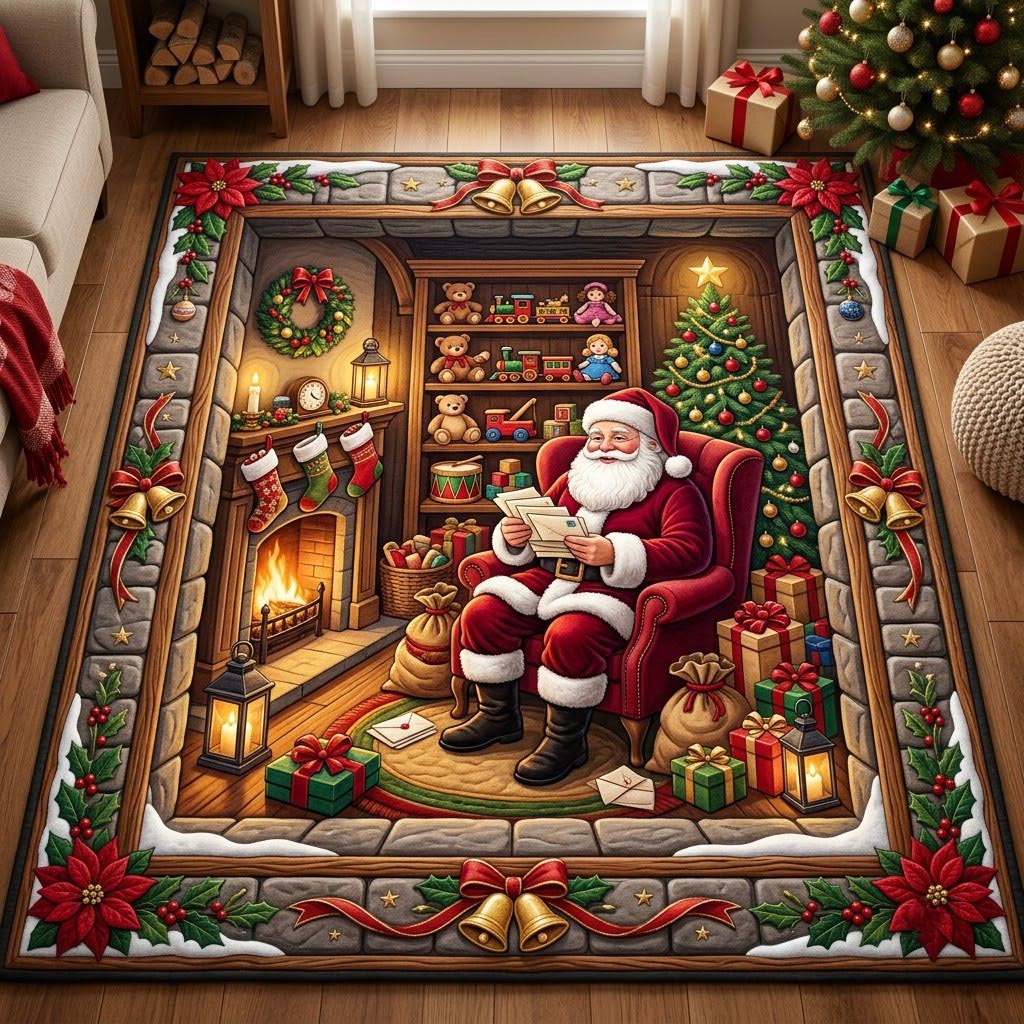 Santa Claus area rug in a living room