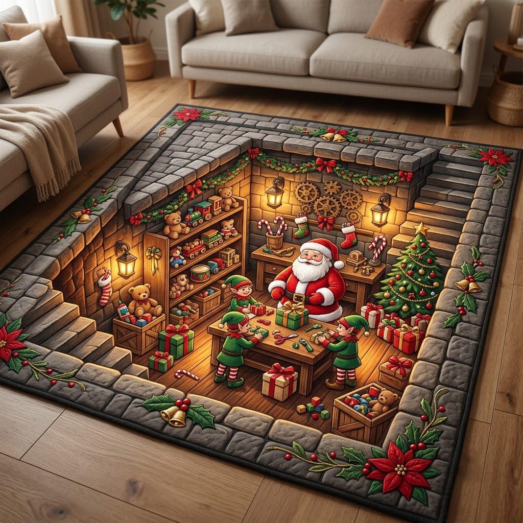 Santa Claus area rug in a living room
