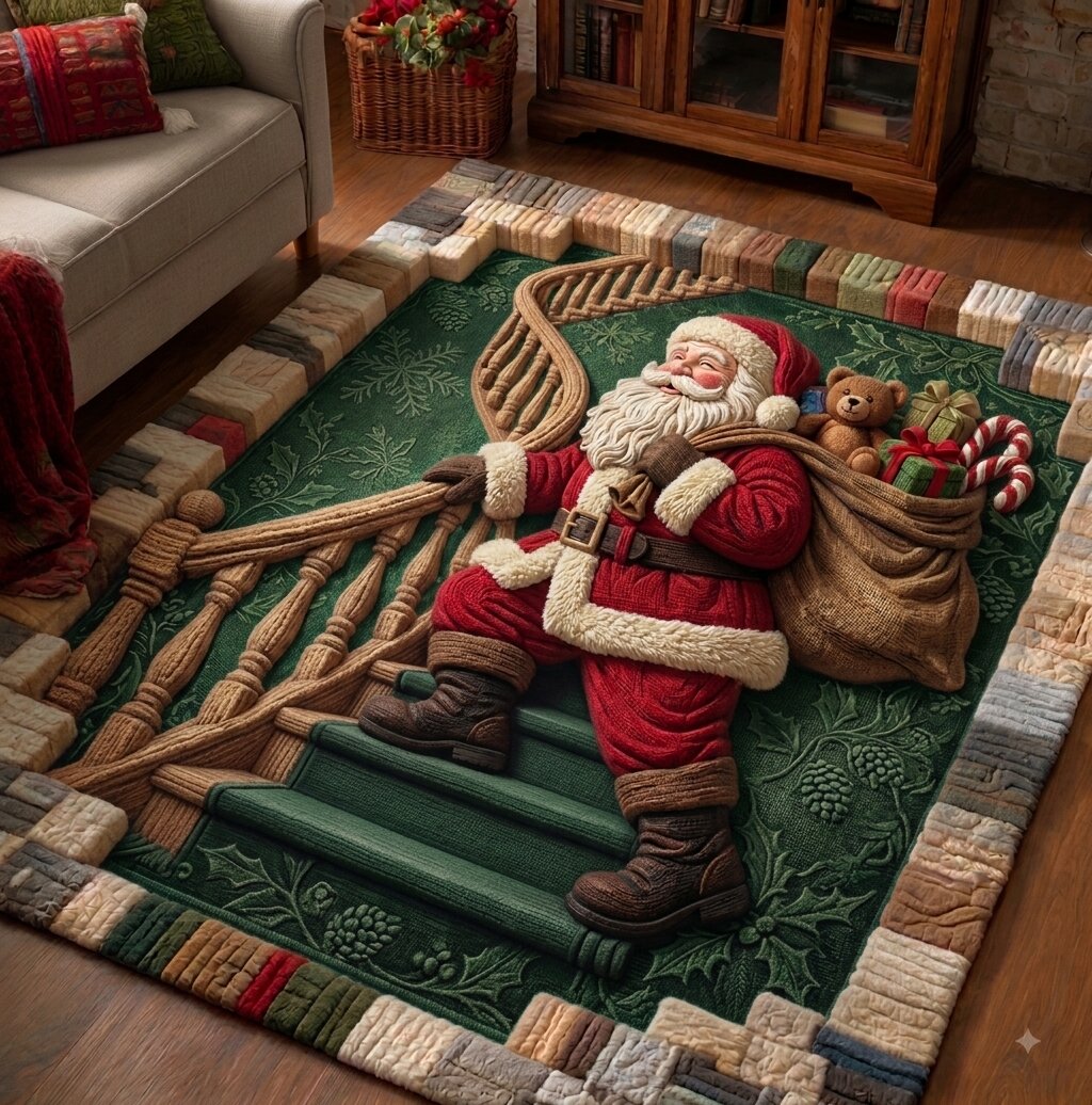Santa Claus Cheer area rug in a living room