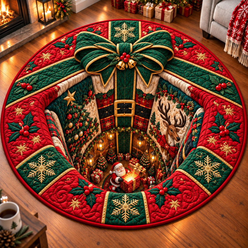 Santa Claus Christmas Round Mat Rug - Seasonal Design | Festive Home Decor - washable non-slip printed rug