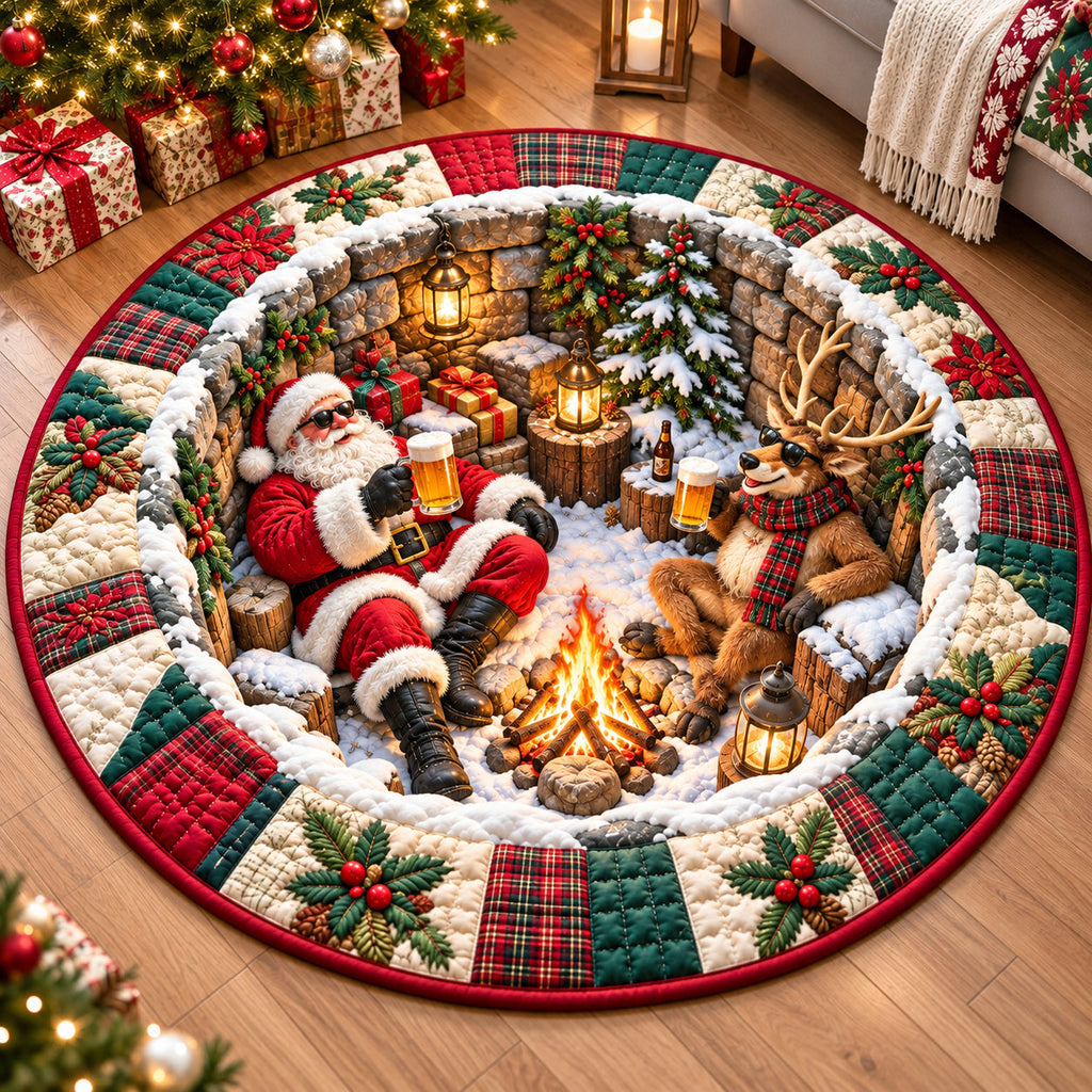 Santa Claus Delight Round Mat Rug - Seasonal Design | Festive Home Decor - washable non-slip printed rug
