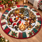 Santa Claus Delight Round Mat Rug - Seasonal Design | Festive Home Decor - washable non-slip printed rug