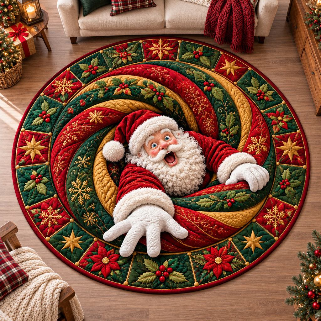 Santa Claus Enchantment Round Mat Rug - Seasonal Design | Festive Home Decor - washable non-slip printed rug