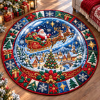 Santa Claus Festive Round Mat Rug - Seasonal Design | Festive Home Decor - washable non-slip printed rug