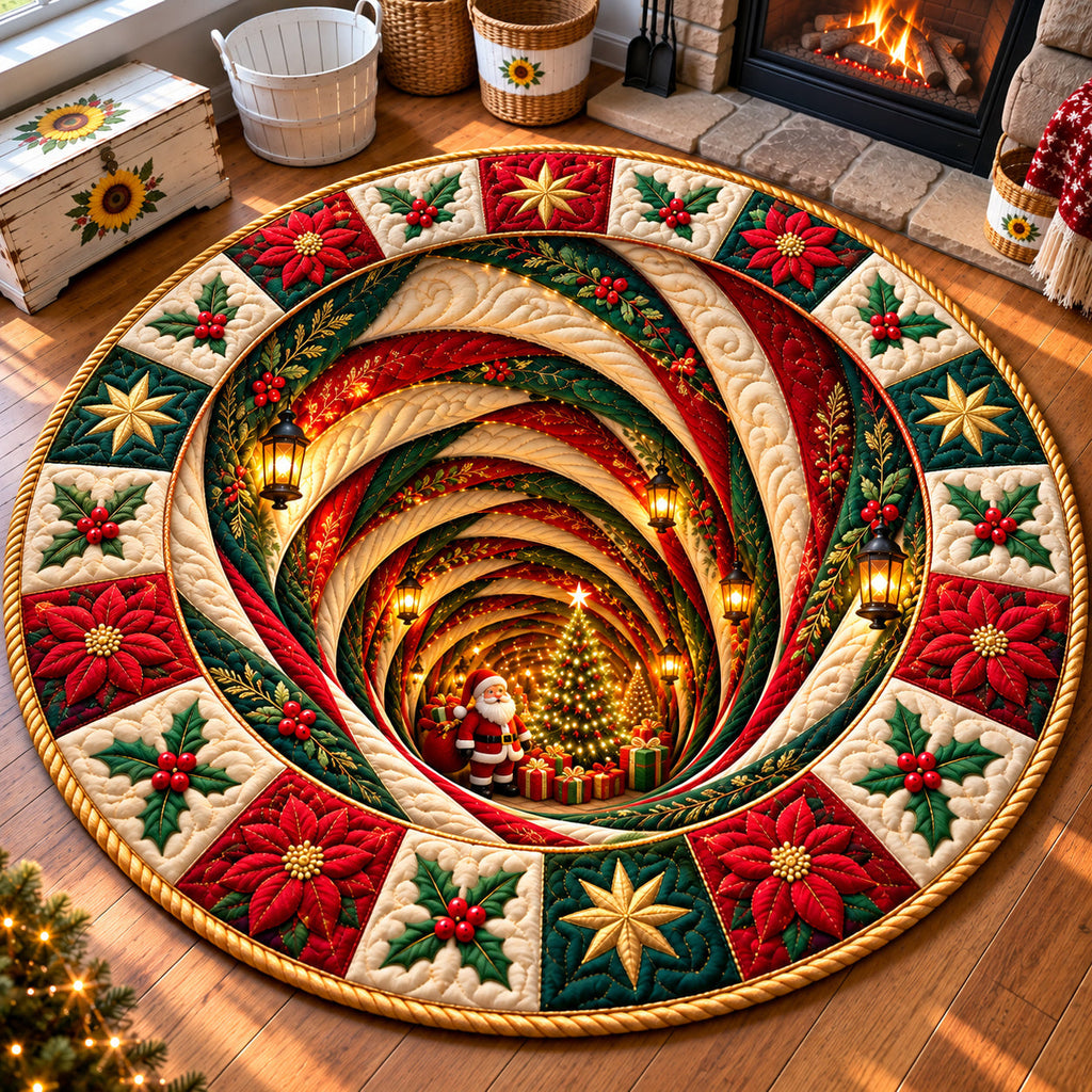 Santa Claus Giftgiving Round Mat Rug - Seasonal Design | Festive Home Decor - washable non-slip printed rug